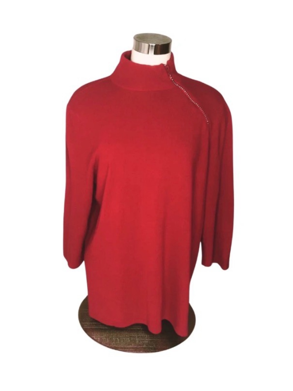 Designers Original Red Rhinestone Mock Neck Sweater Asymmetrical Zip 1X